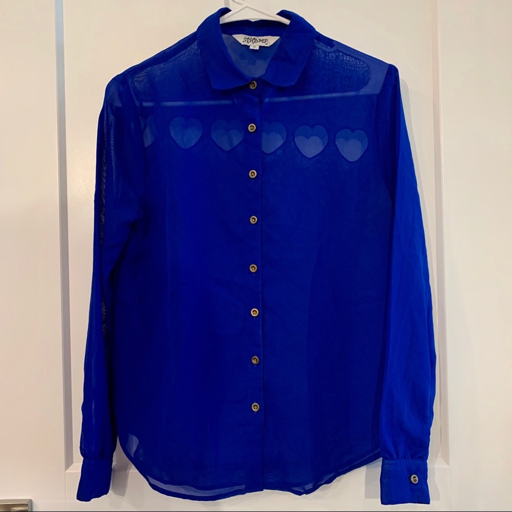 Electric Blue Heart Cut-out Chiffon Top